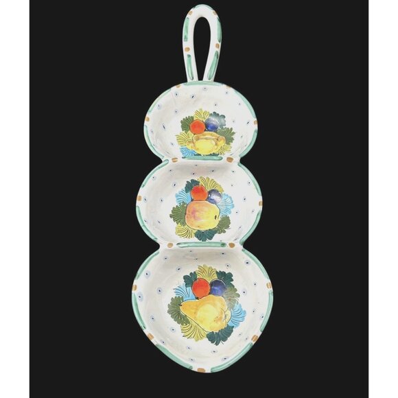 Vintage Art POTTERY Fratelli Fanciullacci Italy Divided Olive Dish Tray Handled - Picture 1 of 10